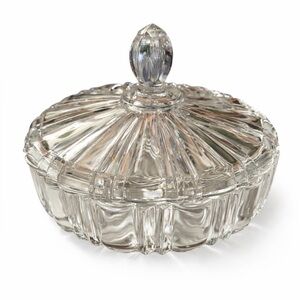 Vintage Pressed Glass Lidded Candy Dish | Starburst Pattern | Trinket Bowl